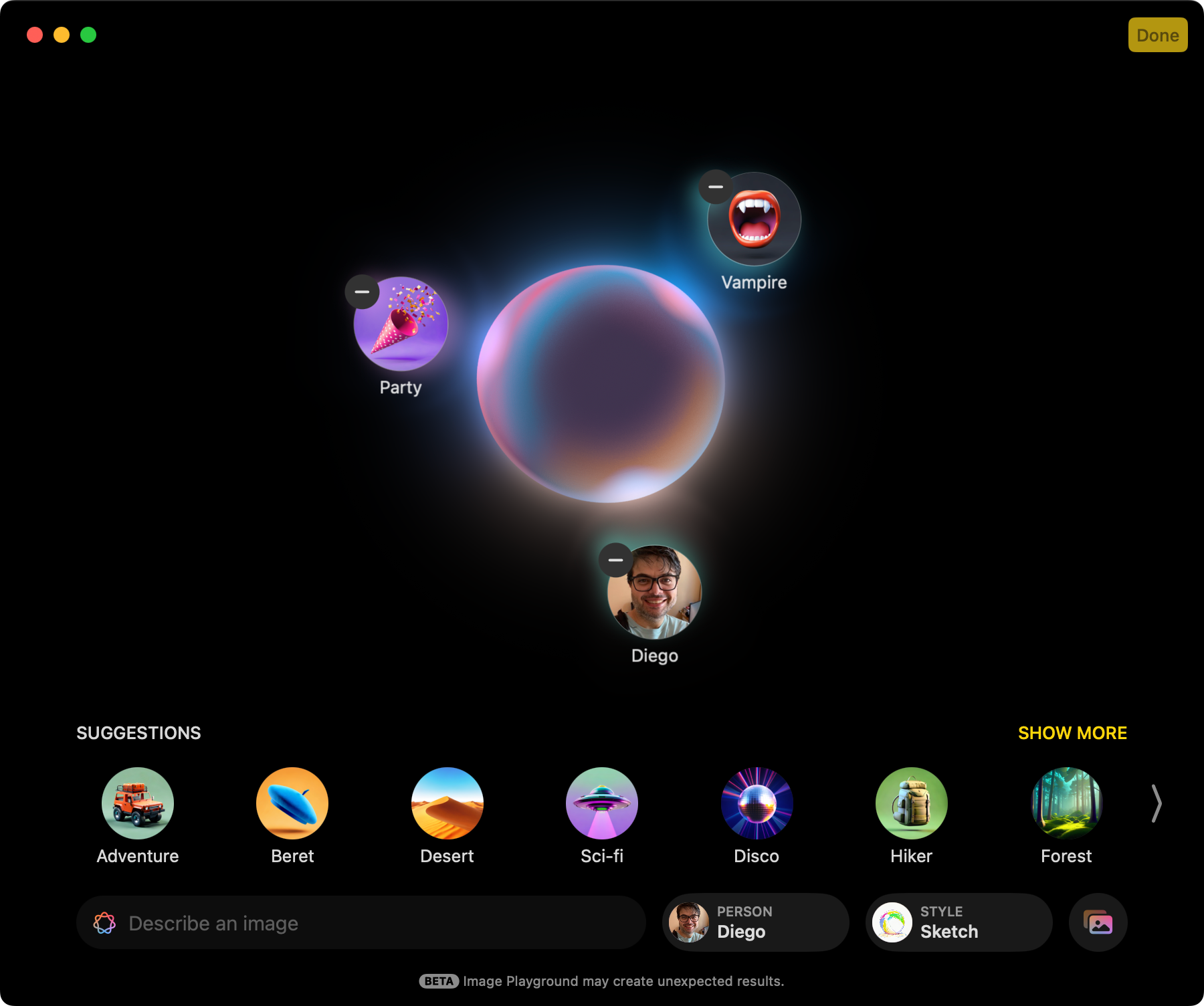 A screenshot of the Apple Image playground application