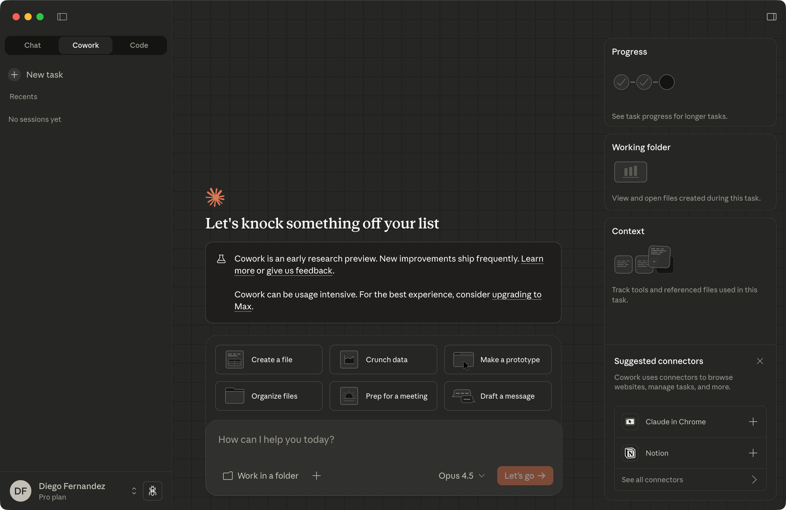 Screenshot of Claude Cowork showing an AI agent workspace