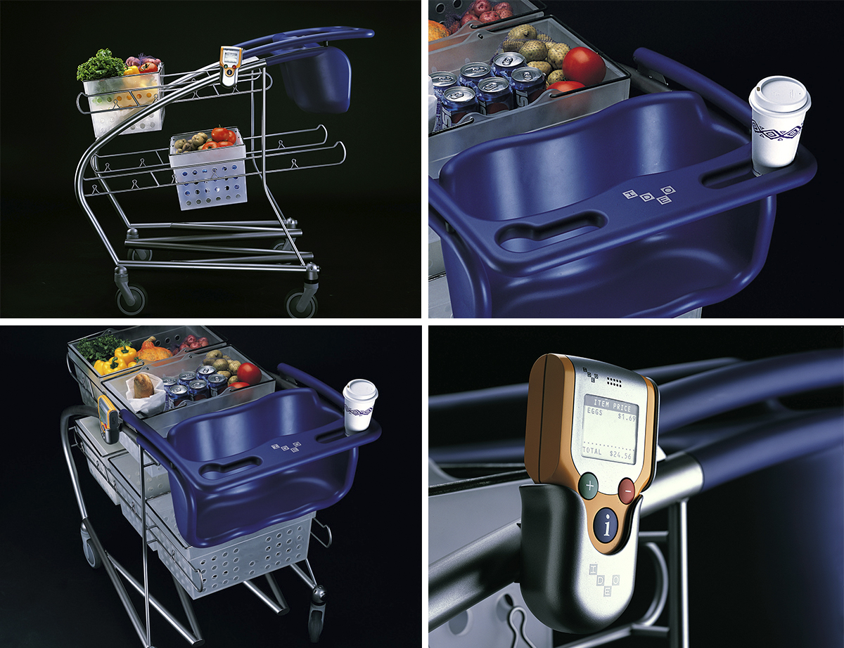 Photos showcasing a shopping cart designed for the IDEO documentary.