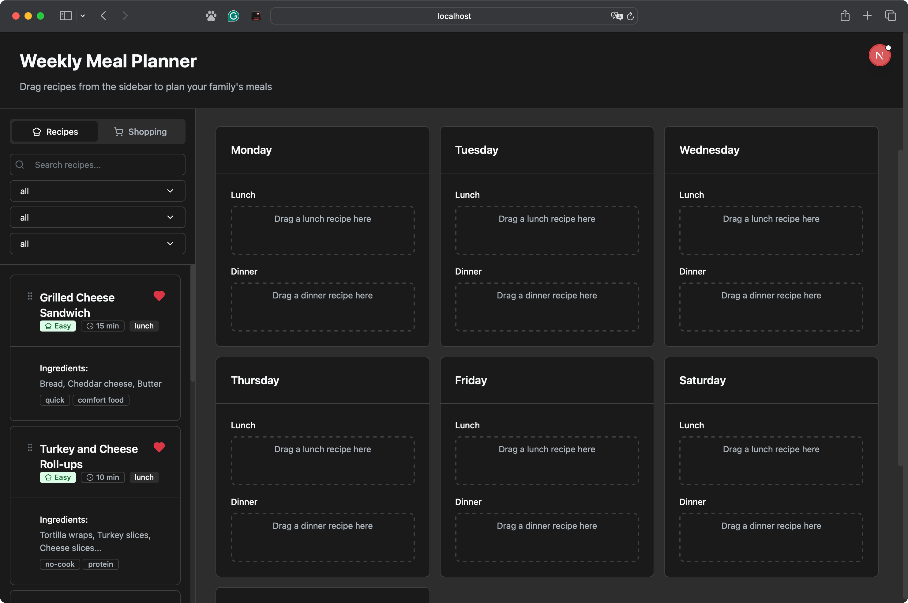 Converted Meal Planner app styled with styled-components in a dark theme after migrating from Tailwind